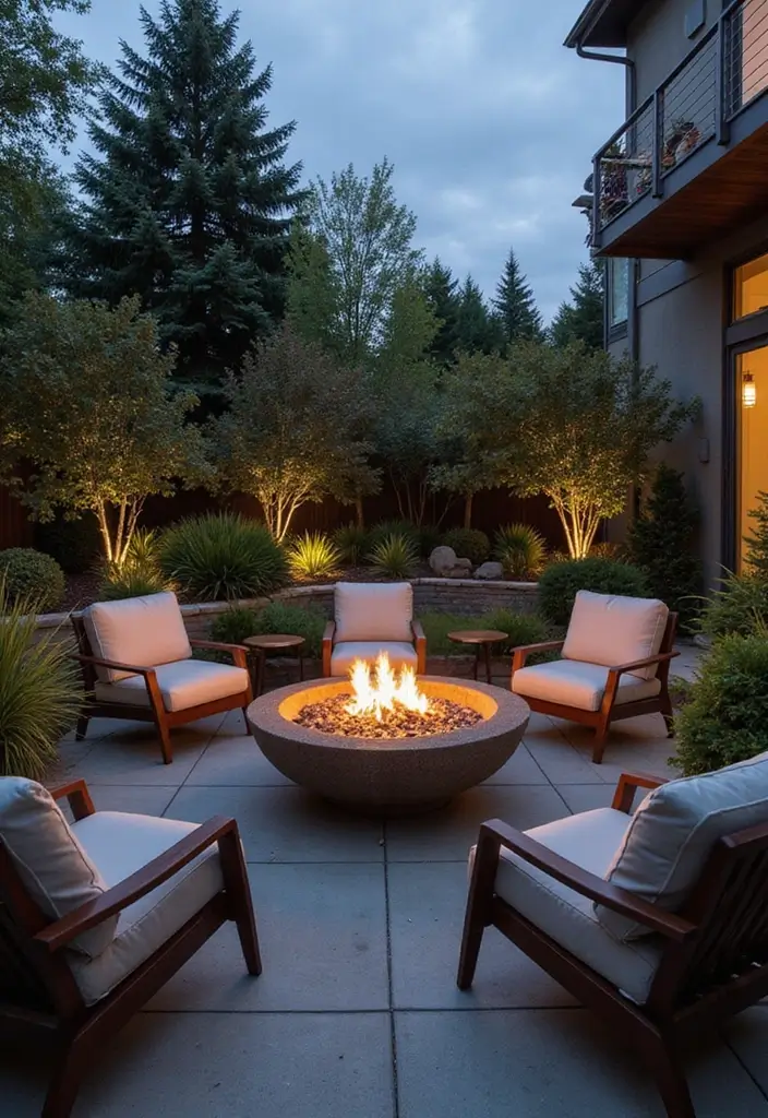 30 Modern Patio Inspirations With Sleek Minimalist Style 12. Fire Bowl for Modern Elegance