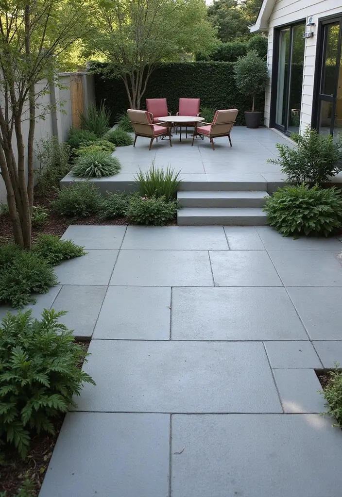 30 Modern Patio Inspirations With Sleek Minimalist Style 2. Concrete Elegance with Greenery