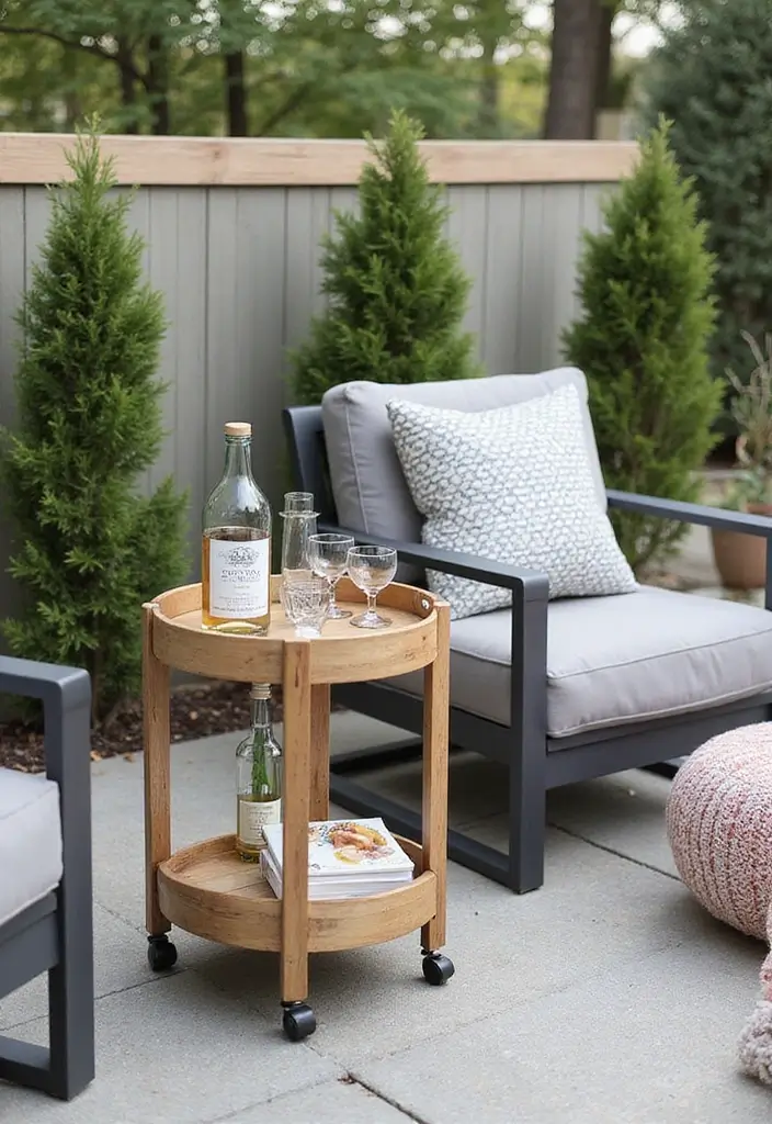 30 Modern Patio Inspirations With Sleek Minimalist Style 20. Compact Bar Carts for Outdoor Beverages