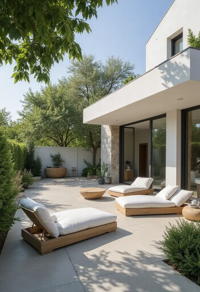 30 Modern Patio Inspirations With Sleek Minimalist Style 23. Low Profile Loungers for Relaxation