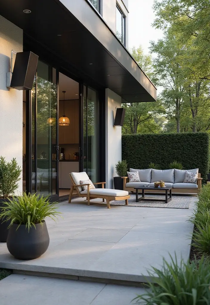 30 Modern Patio Inspirations With Sleek Minimalist Style 28. Integrated Sound Systems