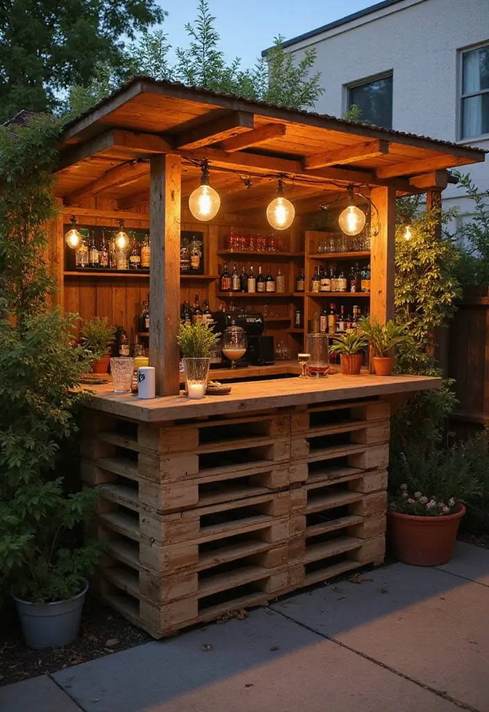 30 Patio Bar Ideas Perfect for Weekend Entertaining 1 30 Patio Bar Ideas Perfect for Weekend Entertaining 1. Rustic Wooden Pallet Bar