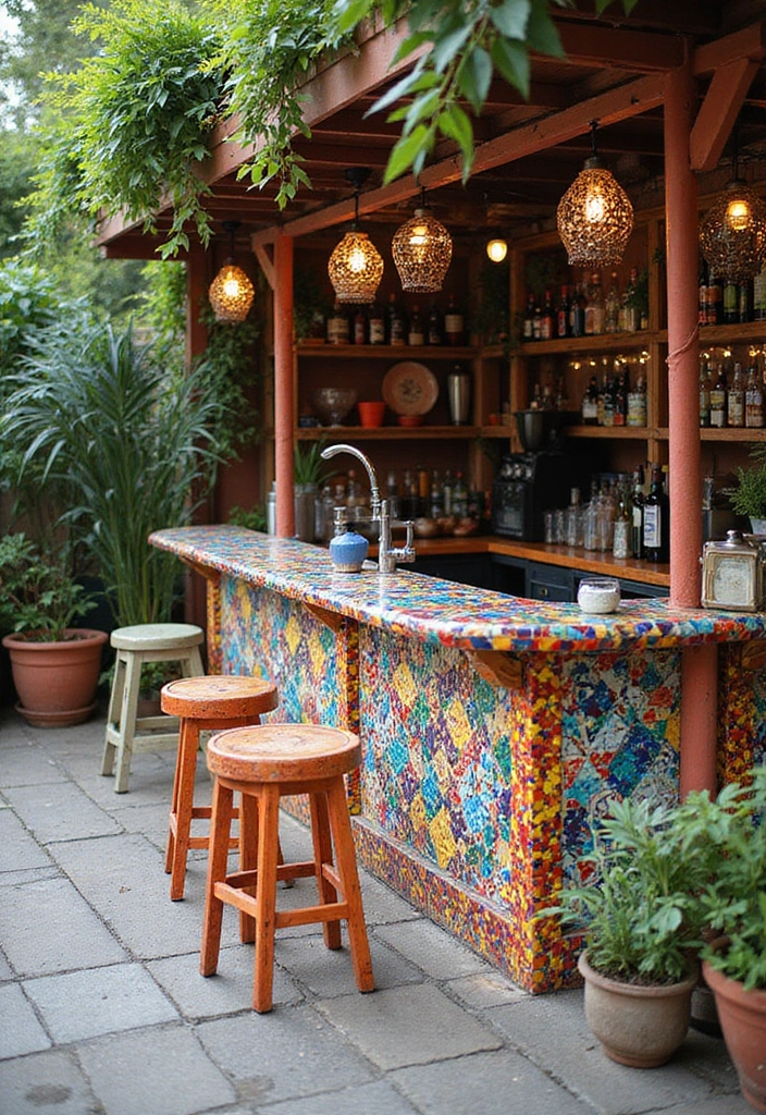 30 Patio Bar Ideas Perfect for Weekend Entertaining 12 30 Patio Bar Ideas Perfect for Weekend Entertaining 12. Colorful Mosaic Bar