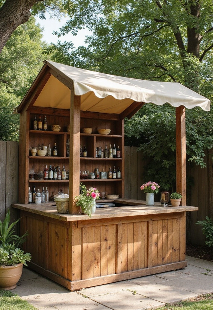 30 Patio Bar Ideas Perfect for Weekend Entertaining 14 30 Patio Bar Ideas Perfect for Weekend Entertaining 14. Vintage Wooden Bar with Canopy