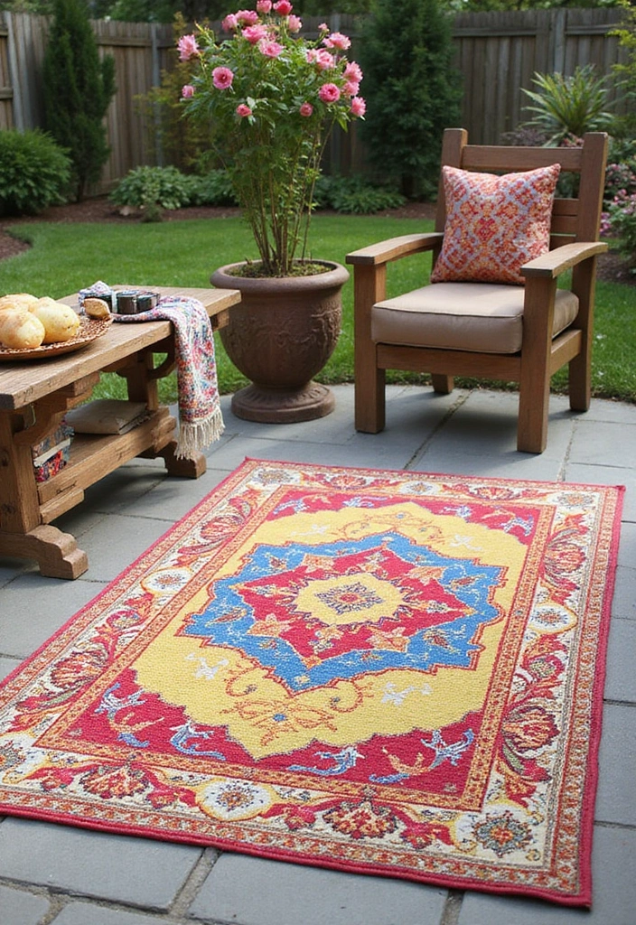 30 Patio Decorating Ideas Pinterest Users Are Loving 6. Colorful Outdoor Rugs
