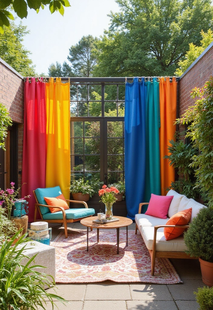 30 Patio Door Window Treatments That Look Fresh 19. Color Block Outdoor Curtains