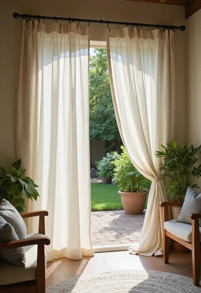 30 Patio Door Window Treatments That Look Fresh 2. Linen Outdoor Curtains