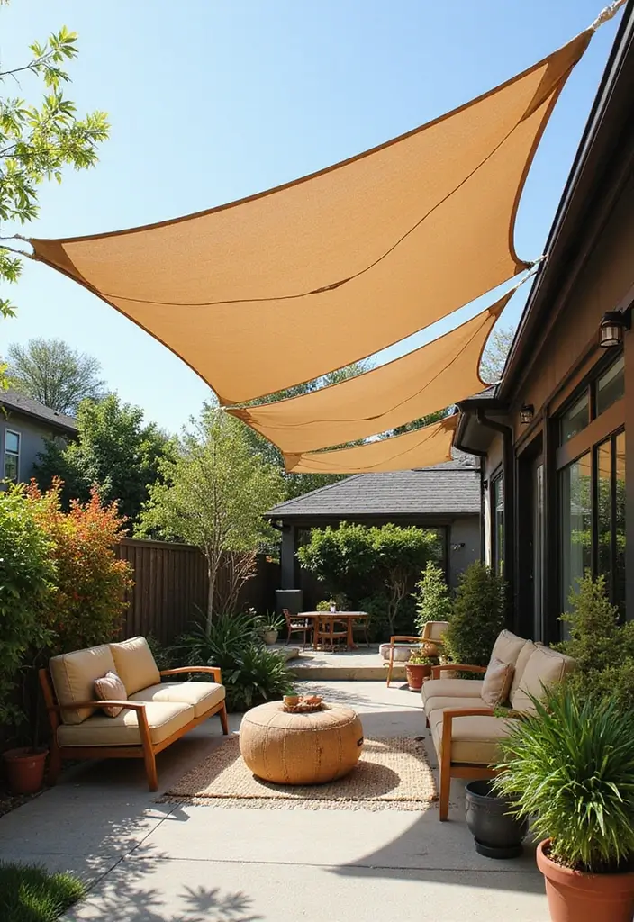 30 Patio Door Window Treatments That Look Fresh 23. Sun Sail Shades