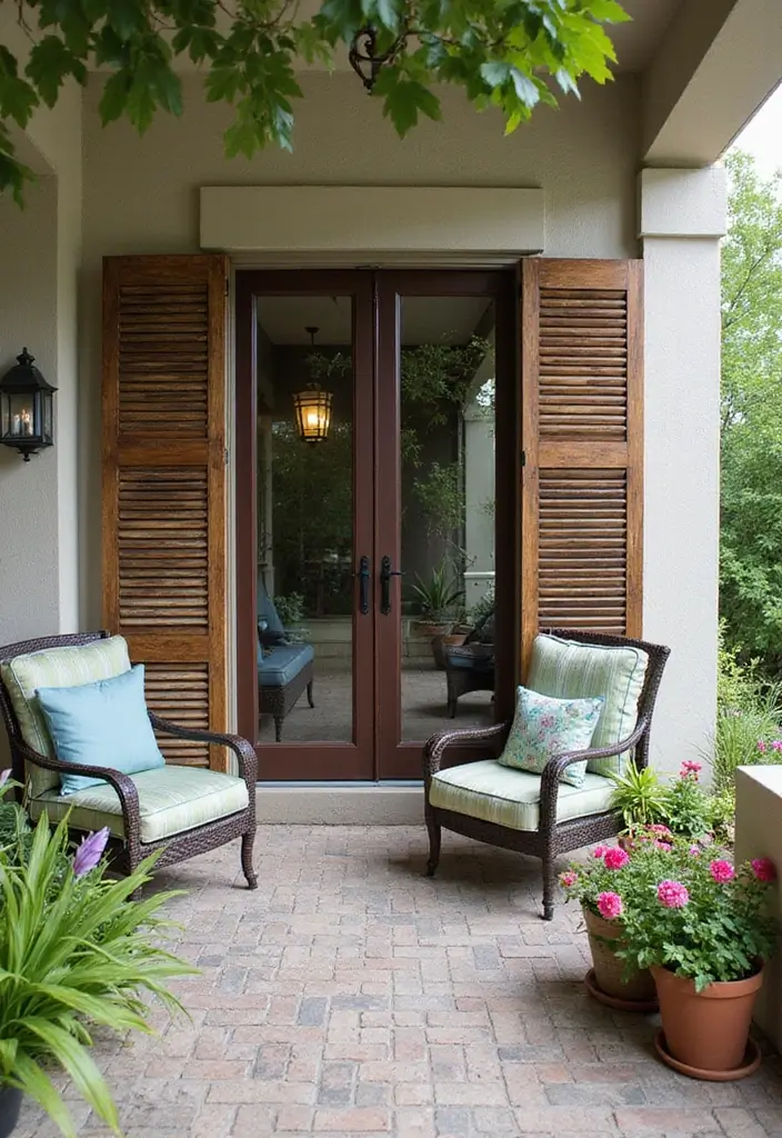 30 Patio Door Window Treatments That Look Fresh 27. Reclaimed Wood Shutters