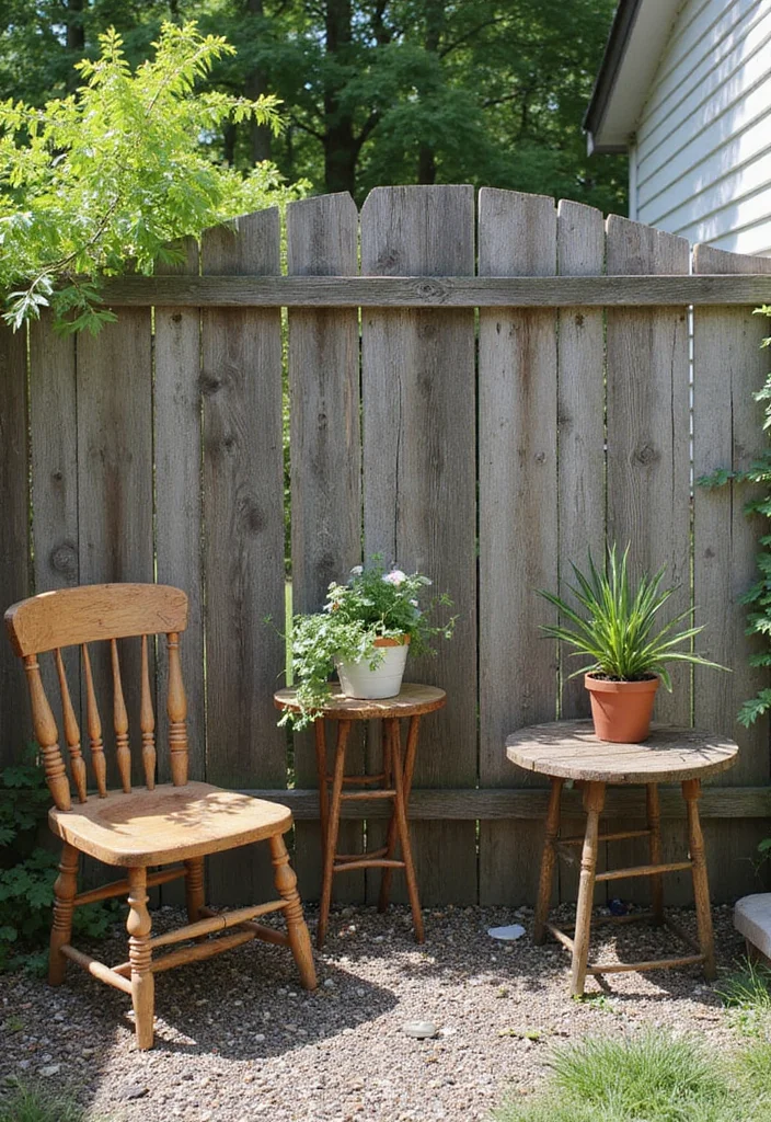 12 Backyard Fence Decor Ideas for Charming Personalized Style 111 12 Backyard Fence Decor Ideas for Charming Personalized Style 11. Upcycled Furniture as Decor