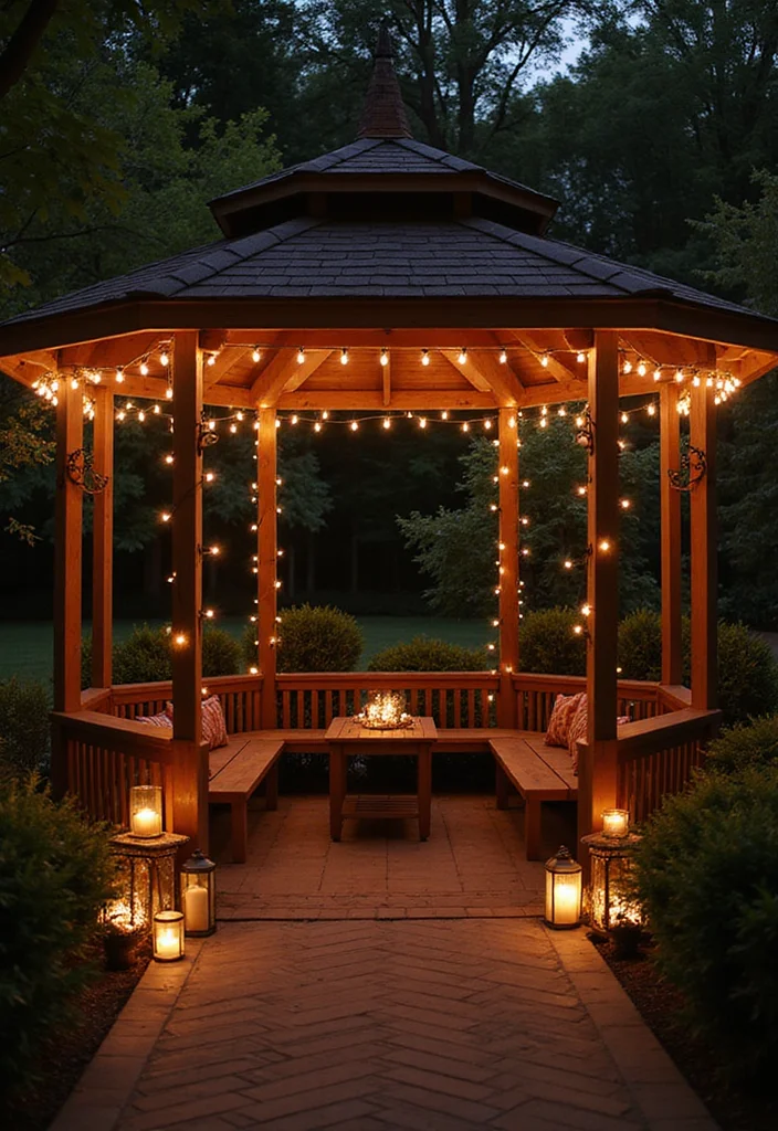 12 Backyard Gazebo Decorating Ideas for Relaxed Social Comfort 12 12 Backyard Gazebo Decorating Ideas for Relaxed Social Comfort 2. String Lights for Atmosphere
