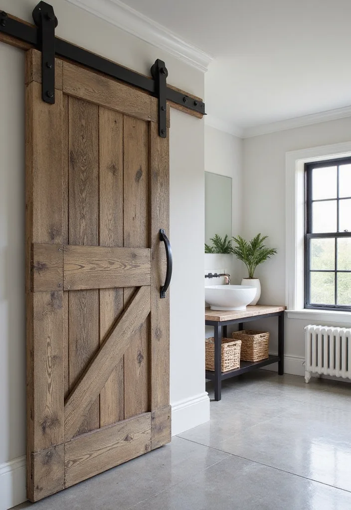 12 Bathroom Door Ideas for Better Privacy and Clean Style 4. Sliding Barn Door Style
