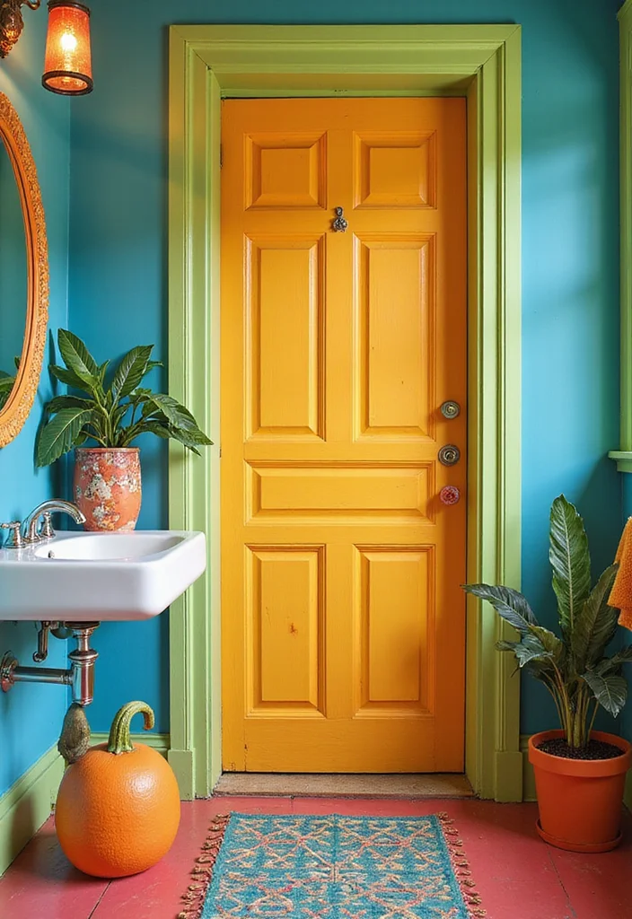 12 Bathroom Door Ideas for Better Privacy and Clean Style 9. Colorful Painted Doors