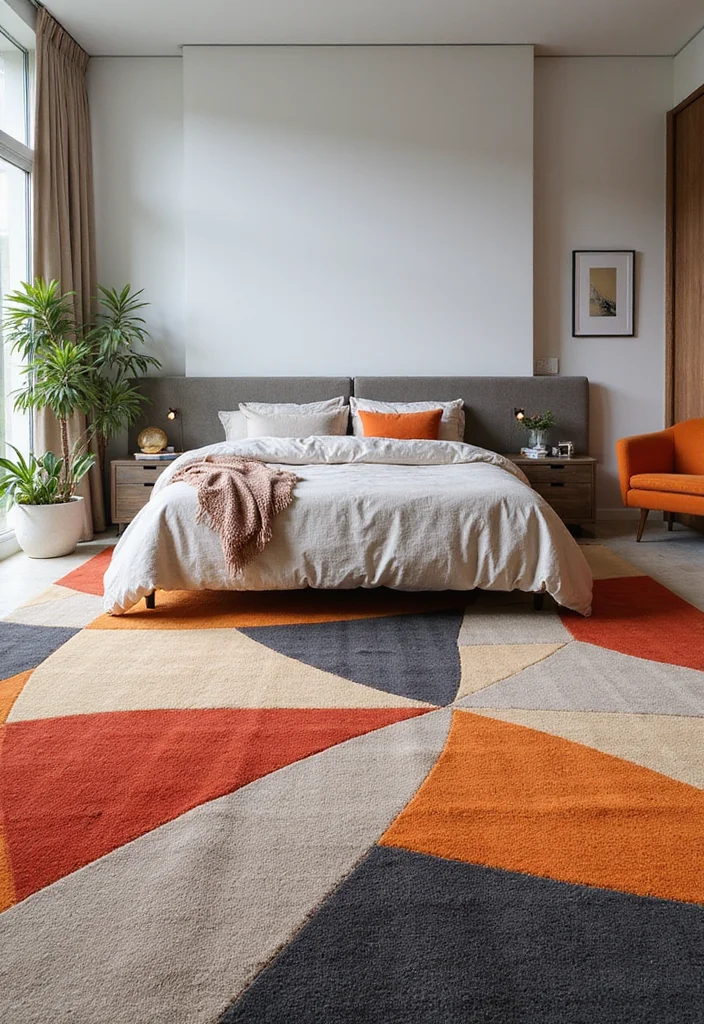 12 Bedroom Carpet Ideas for Soft Warm Underfoot Style 8. Geometric Pattern Carpets