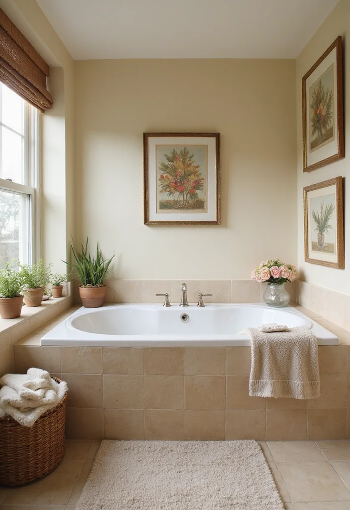 12 Beige Bathroom Ideas for Warm Subtle Relaxing Tones 100 12 Beige Bathroom Ideas for Warm Subtle Relaxing Tones 10. Artwork and Accents