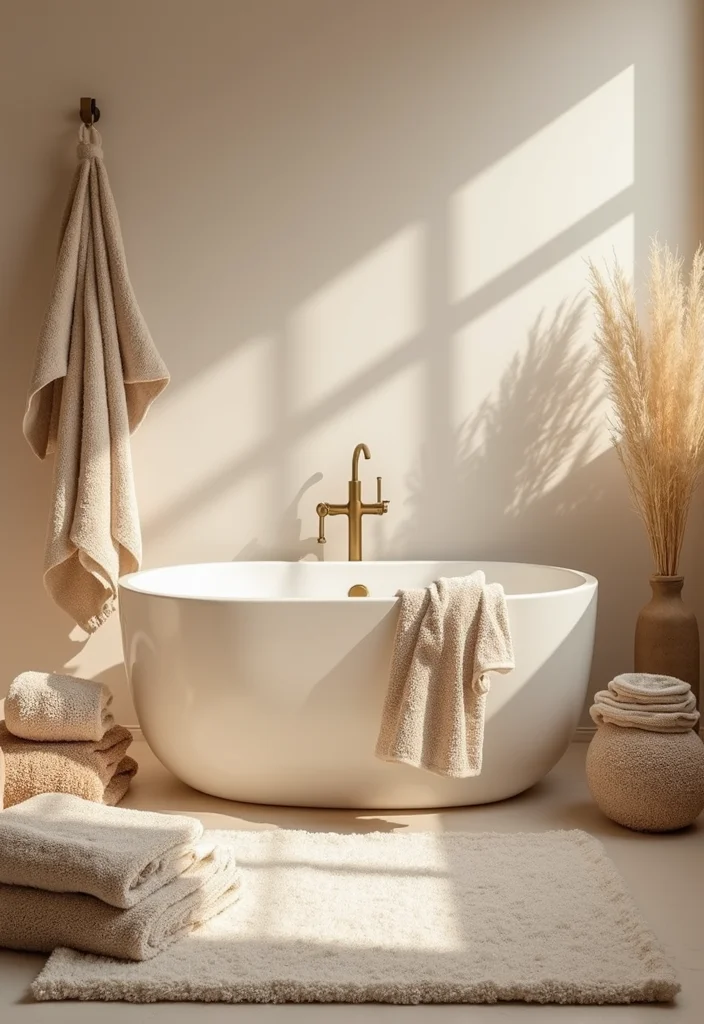 12 Beige Bathroom Ideas for Warm Subtle Relaxing Tones 67 12 Beige Bathroom Ideas for Warm Subtle Relaxing Tones 7. Cozy Textiles