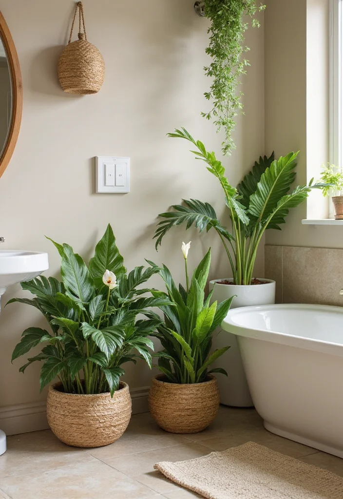 12 Beige Bathroom Ideas for Warm Subtle Relaxing Tones 78 12 Beige Bathroom Ideas for Warm Subtle Relaxing Tones 8. Indoor Plants