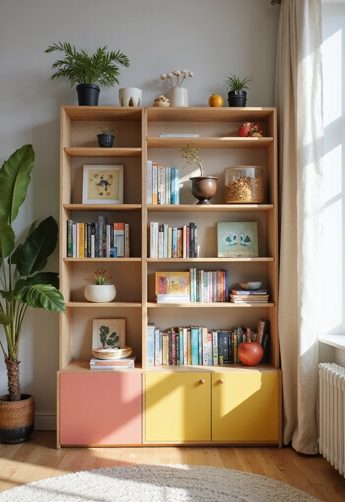 12 Bookcase Ideas Living Room for Smart Storage and Display 111 12 Bookcase Ideas Living Room for Smart Storage and Display 11. Colorful Bookcase