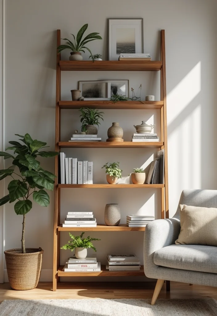 12 Bookcase Ideas Living Room for Smart Storage and Display 23 12 Bookcase Ideas Living Room for Smart Storage and Display 3. Ladder Bookcase