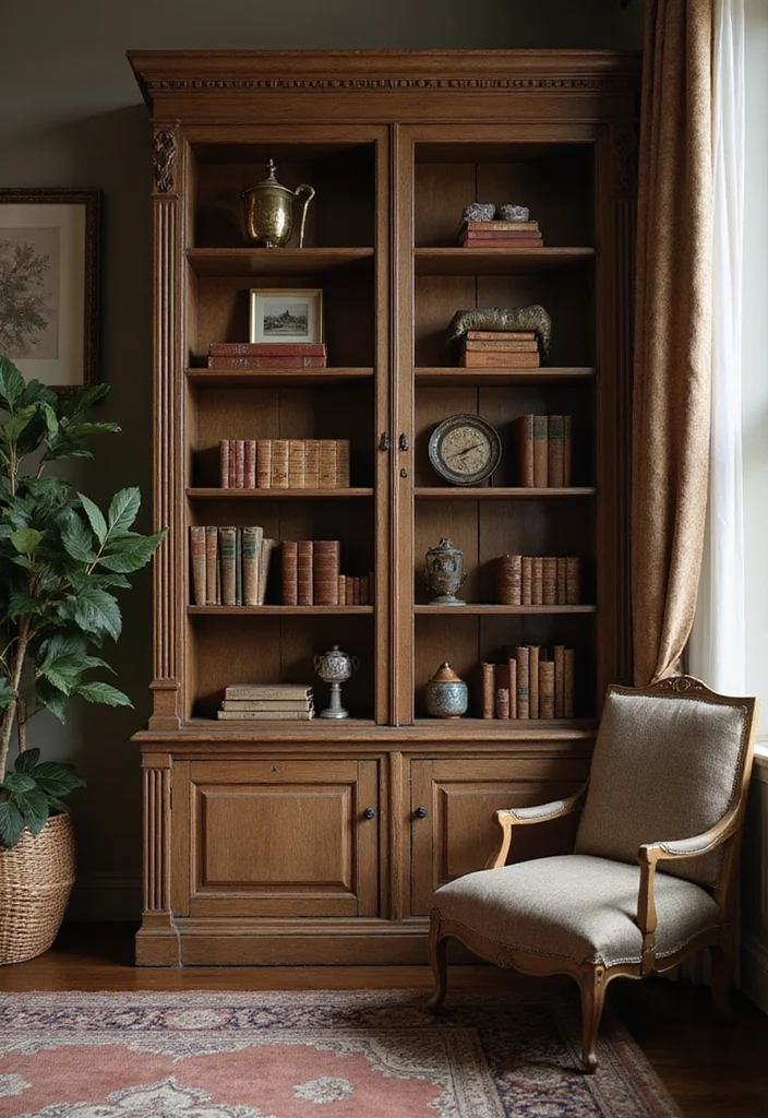 12 Bookcase Ideas Living Room for Smart Storage and Display 56 12 Bookcase Ideas Living Room for Smart Storage and Display 6. Vintage Style Bookcase