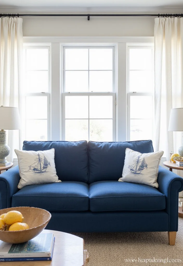 12 Navy Blue Sofa Living Room Ideas for Deep Sophisticated Style 1 12 Navy Blue Sofa Living Room Ideas for Deep Sophisticated Style 1. Coastal Elegance with White Accents