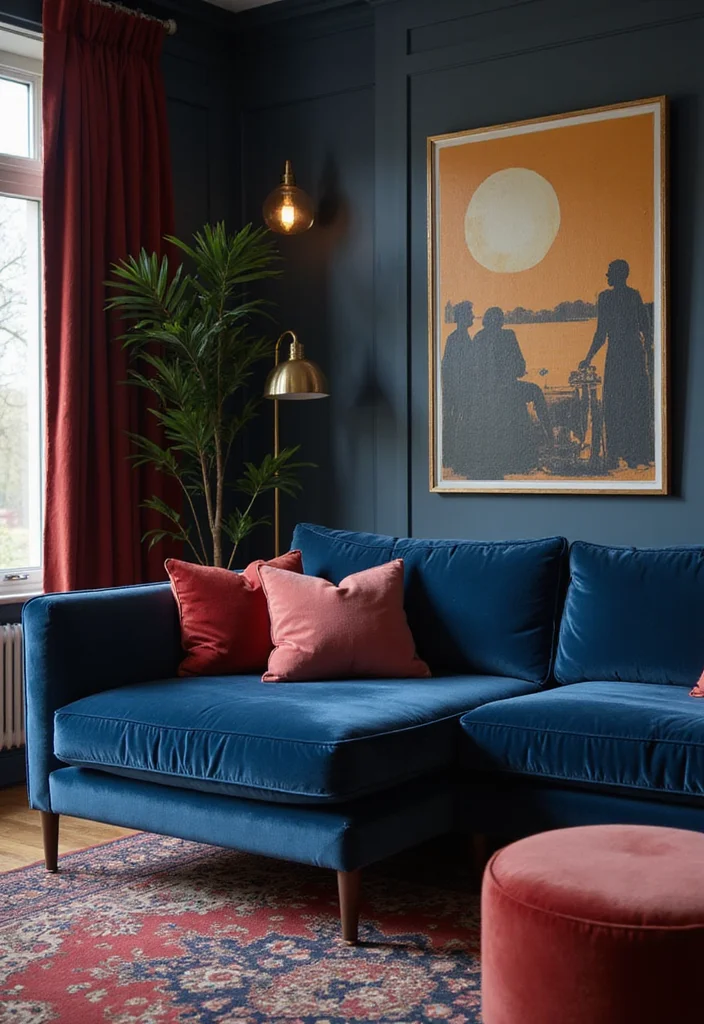 12 Navy Blue Sofa Living Room Ideas for Deep Sophisticated Style 100 12 Navy Blue Sofa Living Room Ideas for Deep Sophisticated Style 10. Textural Contrast with Velvet