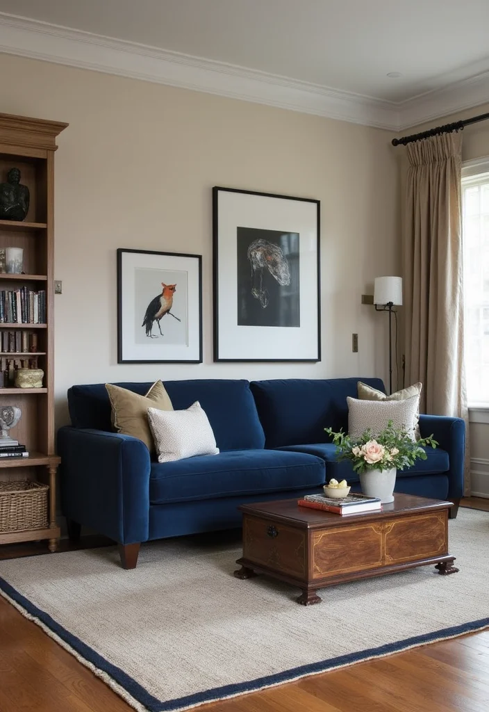 12 Navy Blue Sofa Living Room Ideas for Deep Sophisticated Style 45 12 Navy Blue Sofa Living Room Ideas for Deep Sophisticated Style 5. Classic Meets Contemporary