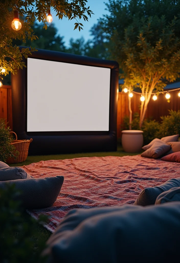 12 No Patio Backyard Ideas for Simple Affordable Outdoor Use 67 12 No Patio Backyard Ideas for Simple Affordable Outdoor Use 7. Outdoor Movie Night Setup