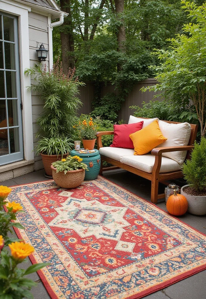 12 No Patio Backyard Ideas for Simple Affordable Outdoor Use 78 12 No Patio Backyard Ideas for Simple Affordable Outdoor Use 8. Colorful Outdoor Rugs