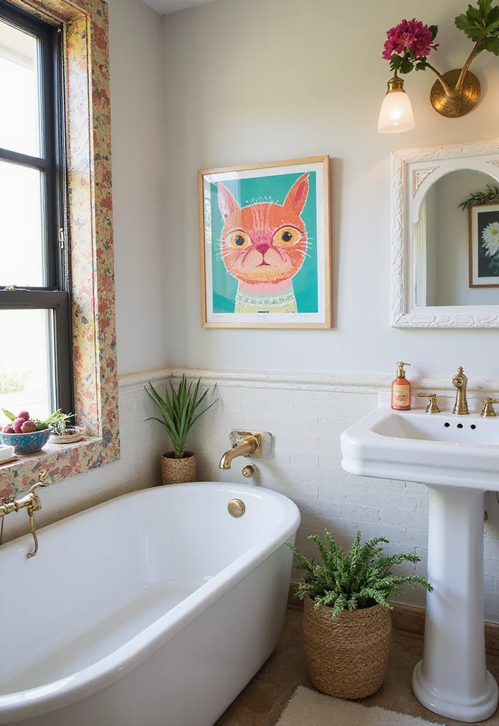 12 Pink Bathroom Ideas for Soft Playful Charming Spaces 11. Playful Art and Dcor