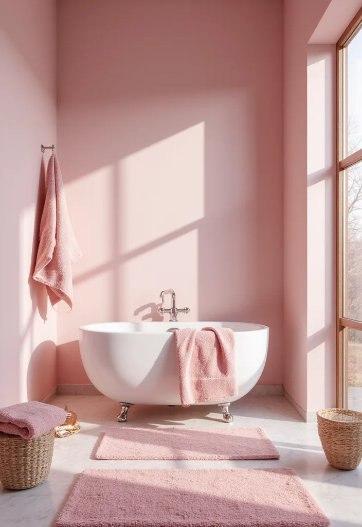 12 Pink Bathroom Ideas for Soft Playful Charming Spaces 12. Cozy Textiles