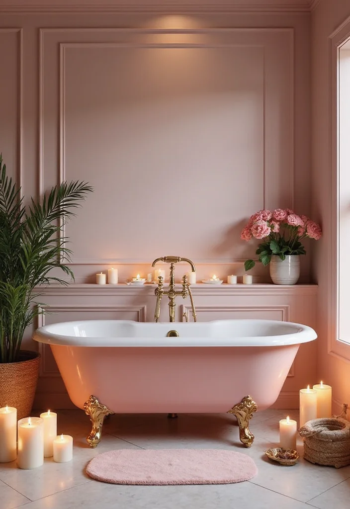 12 Pink Bathroom Ideas for Soft Playful Charming Spaces 4. Pink Bathtub Bliss