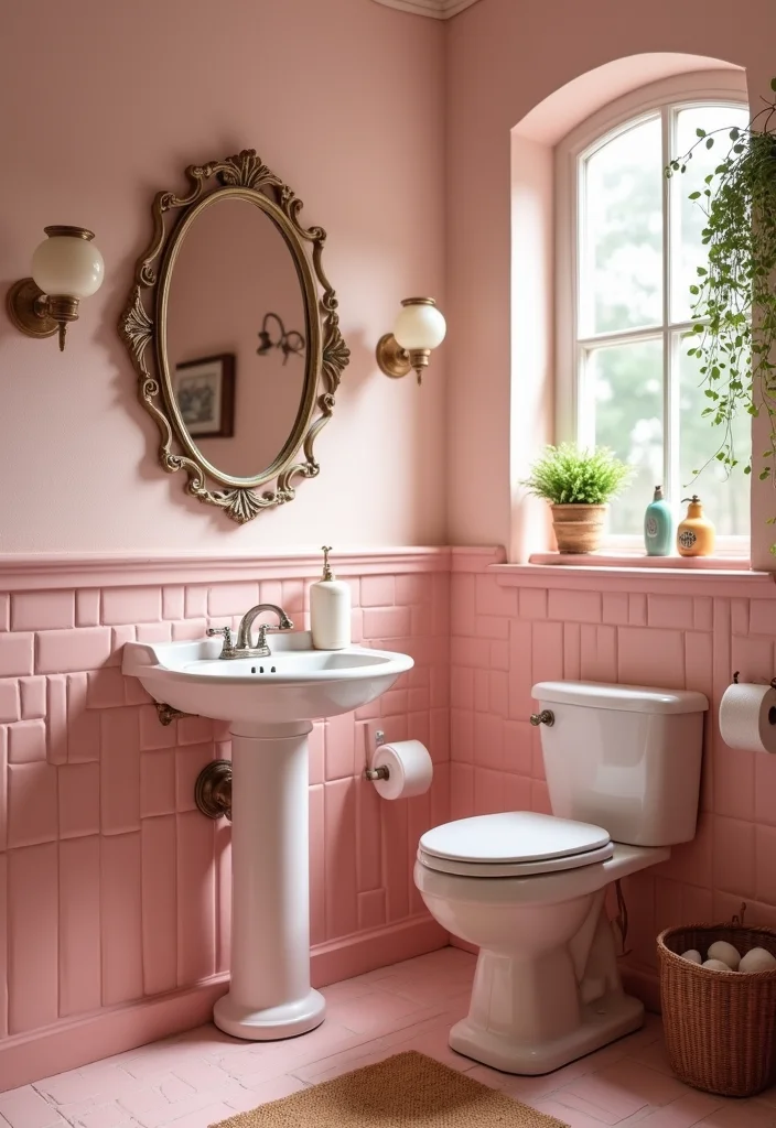 12 Pink Bathroom Ideas for Soft Playful Charming Spaces 6. Vintage Pink Fixtures
