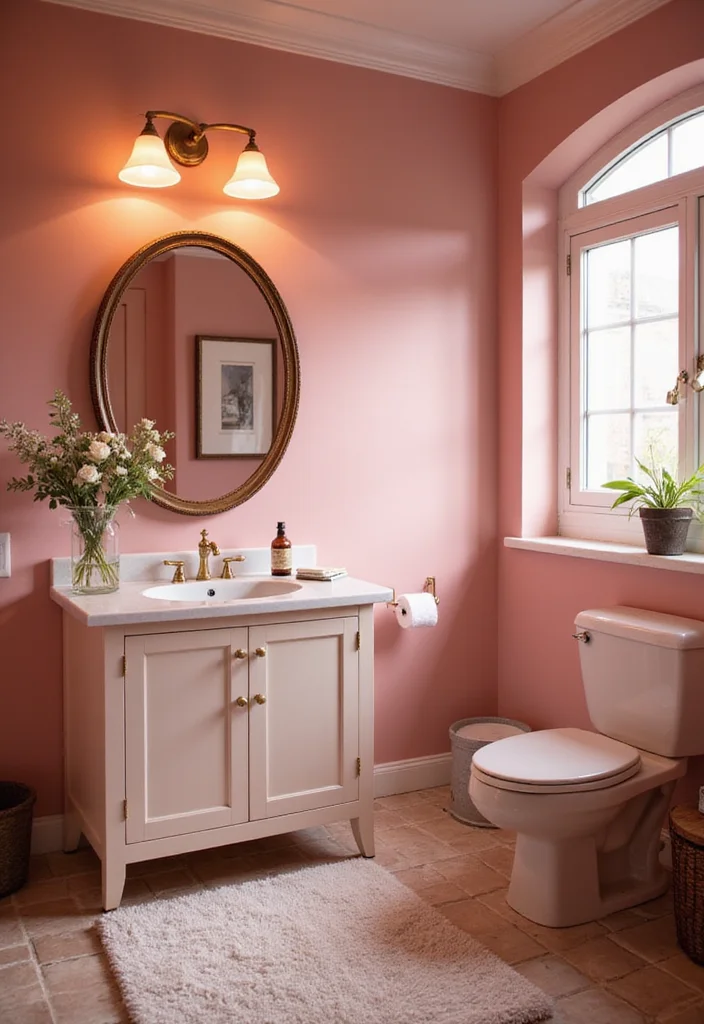 12 Pink Bathroom Ideas for Soft Playful Charming Spaces 8. Elegant Lighting Fixtures