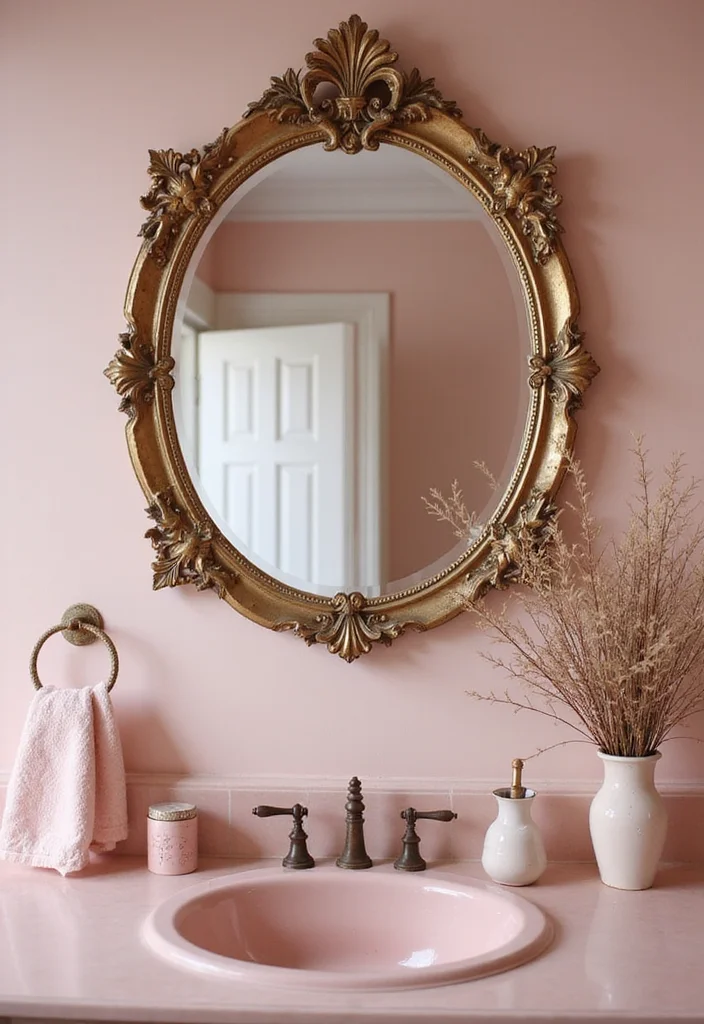 12 Pink Bathroom Ideas for Soft Playful Charming Spaces 9. Vintage Mirrors