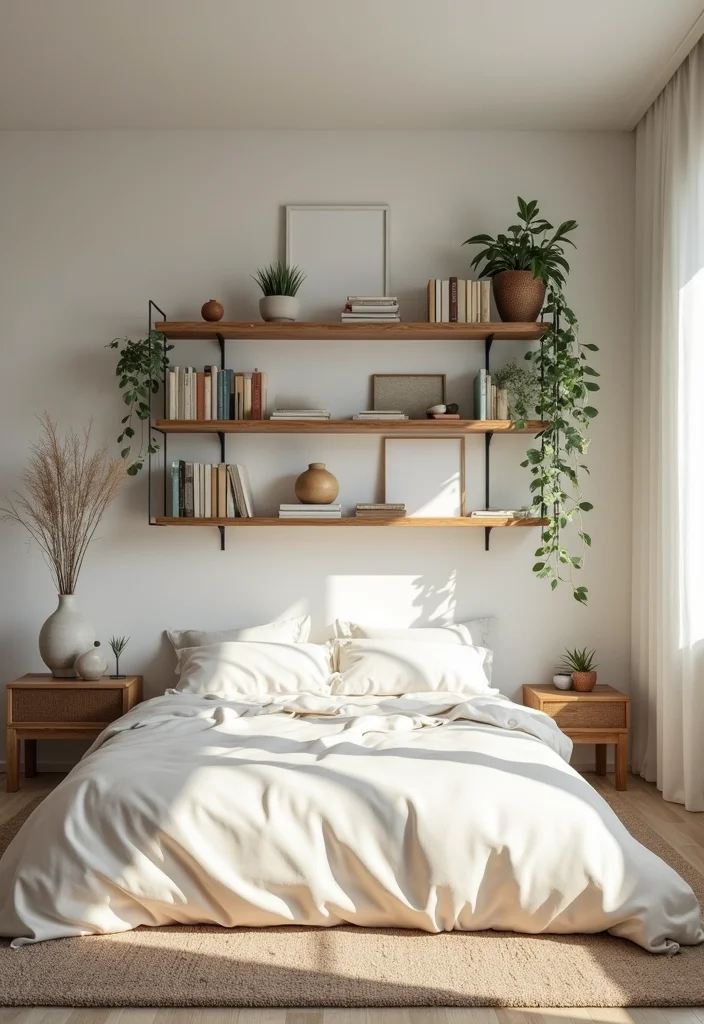 12 Shelf Ideas for Bedroom for Clean Organized Decor 11. Open Shelving for a Natural Look