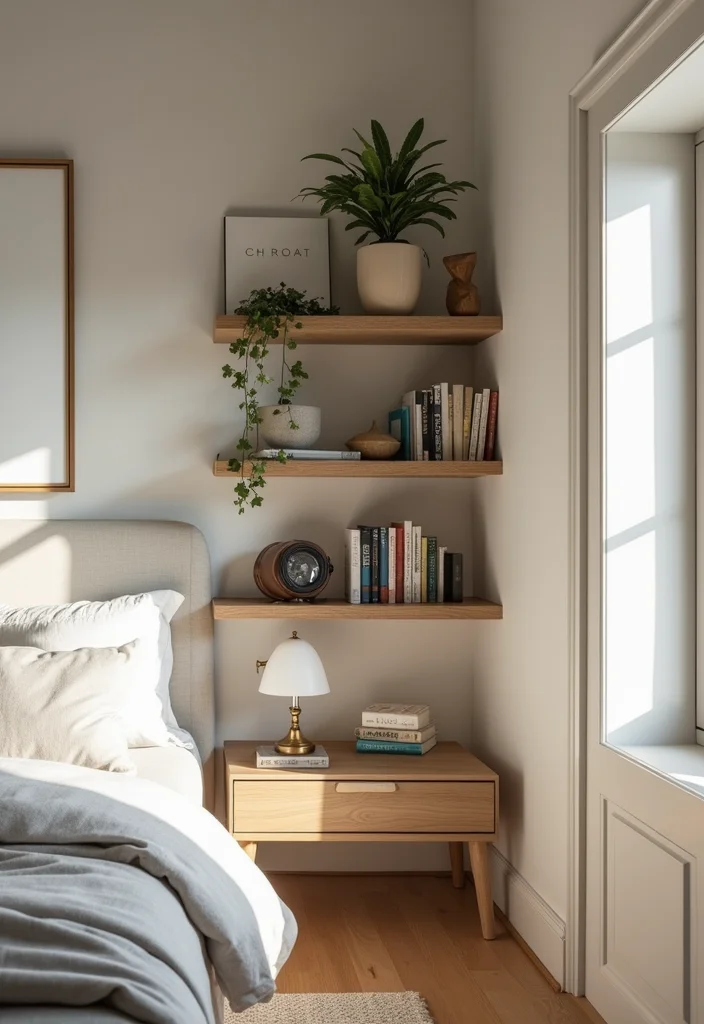 12 Shelf Ideas for Bedroom for Clean Organized Decor 5. Corner Shelves for Maximizing Space