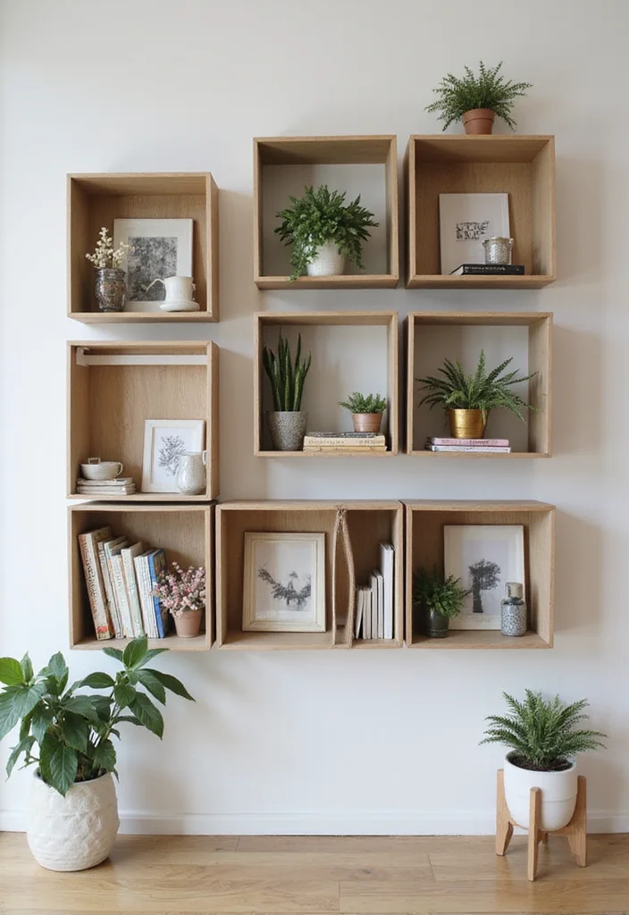 12 Shelf Ideas for Bedroom for Clean Organized Decor 7. Box Shelves for Creative Storage