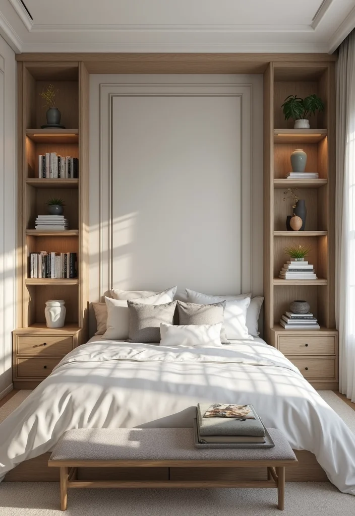 12 Shelf Ideas for Bedroom for Clean Organized Decor 8. Built In Shelving for a Seamless Look