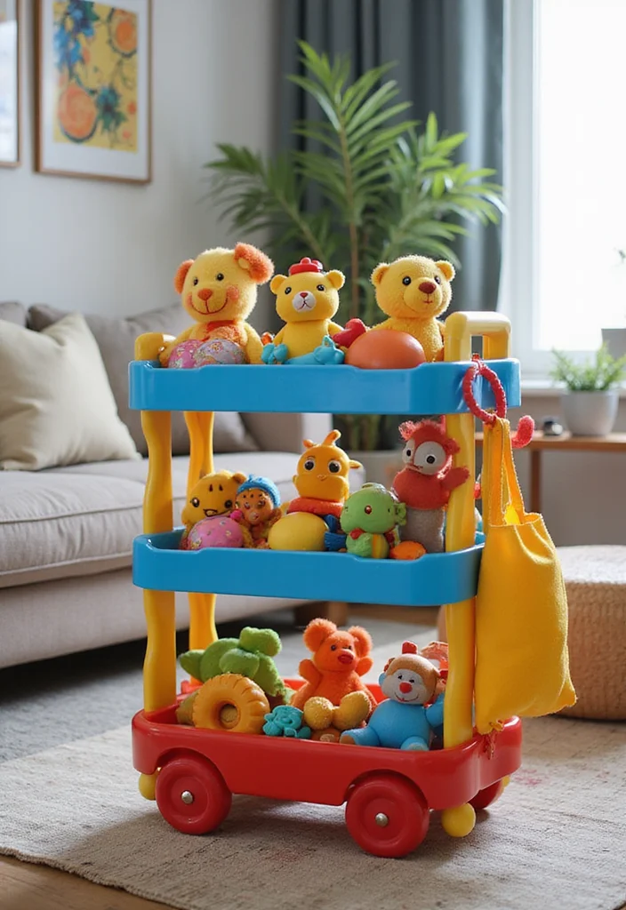 12 Toy Storage Ideas for Living Rooms With Hidden Practical Space 12. Toy Carts on Wheels