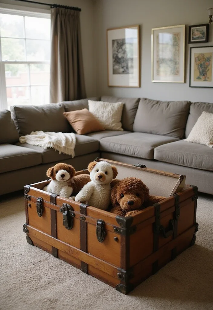 12 Toy Storage Ideas for Living Rooms With Hidden Practical Space 4. Stylish Trunks and Chests