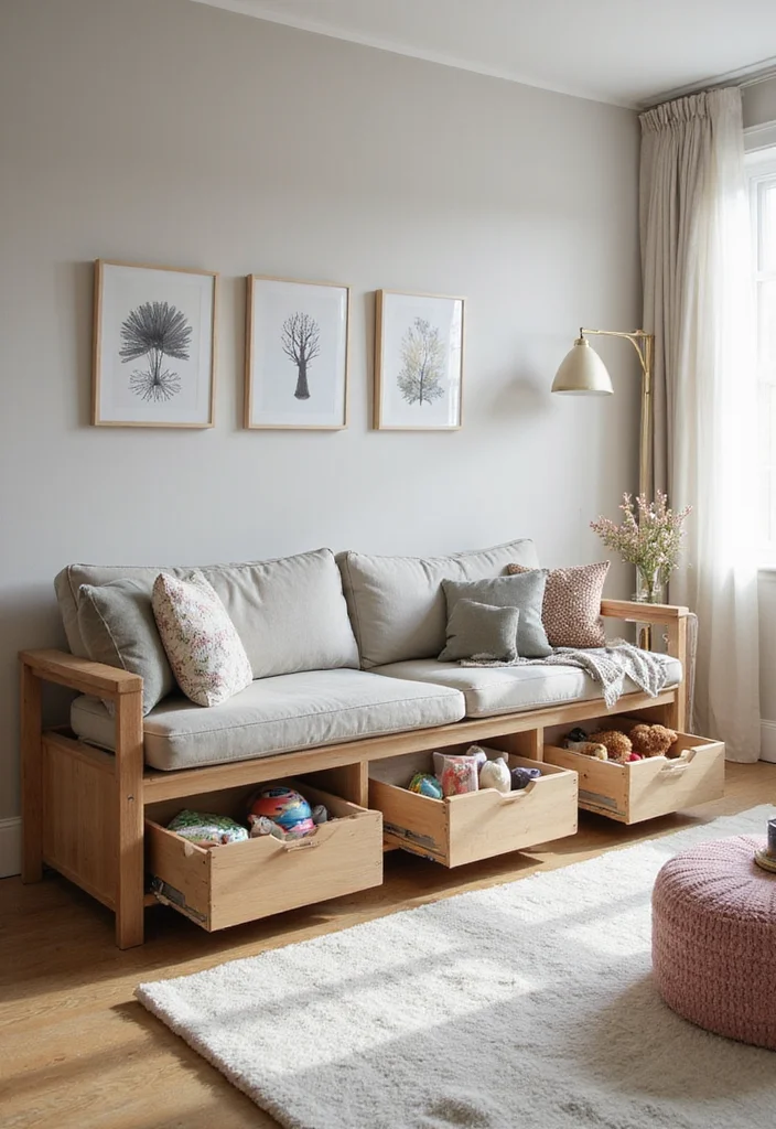 12 Toy Storage Ideas for Living Rooms With Hidden Practical Space 5. Under Sofa Drawers