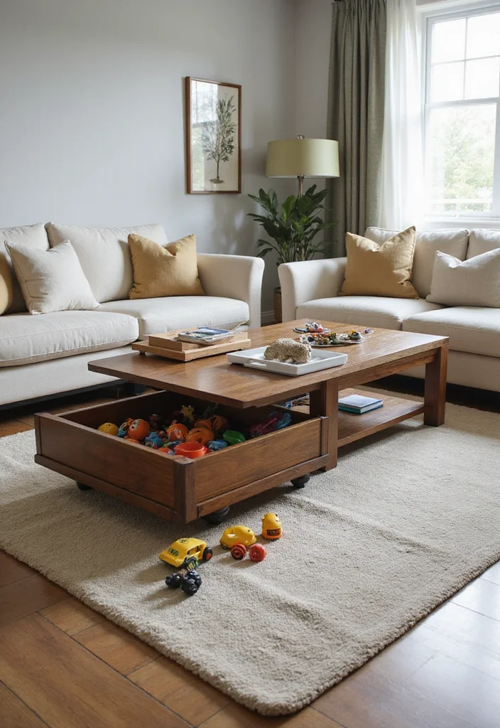 12 Toy Storage Ideas for Living Rooms With Hidden Practical Space 6. Multi functional Coffee Tables