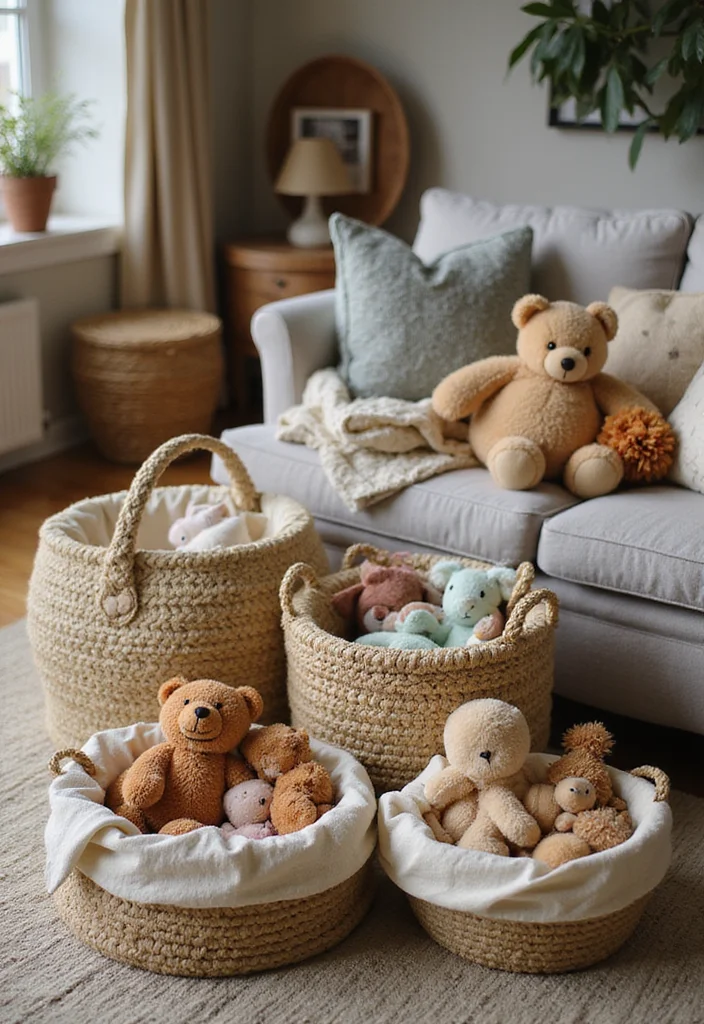 12 Toy Storage Ideas for Living Rooms With Hidden Practical Space 7. Decorative Baskets