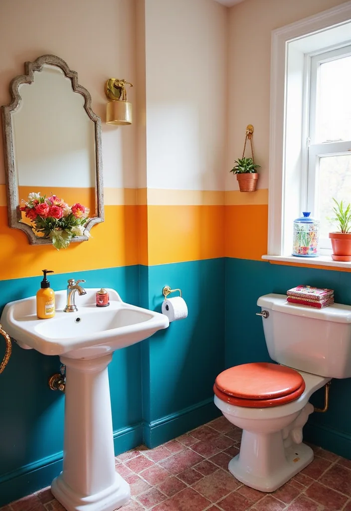 12 Wainscoting Ideas Bathroom for Classic Texture and Depth 10. Color Block Inspiration