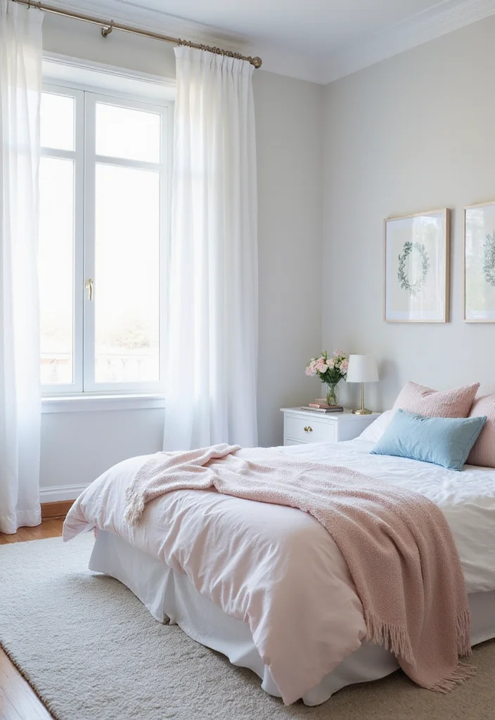 12 White Bedroom Ideas for Bright Clean Timeless Comfort 3. Bright and Breezy with Pastel Accents