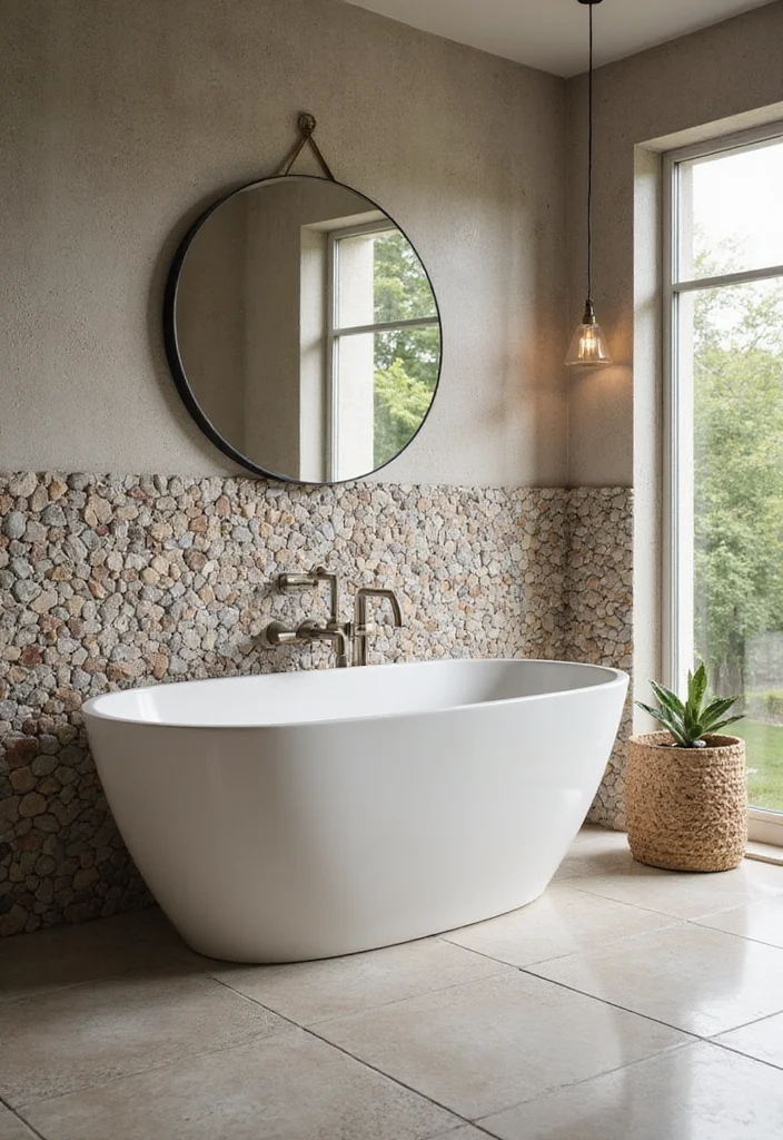 14 Bathroom Backsplash Ideas for Stylish Easy to Clean Updates 13. Pebble Tile Backsplash