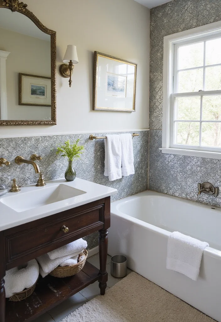 14 Bathroom Backsplash Ideas for Stylish Easy to Clean Updates 14. Vintage Tin Tiles