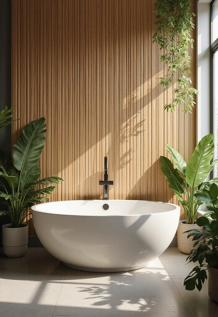 14 Bathroom Backsplash Ideas for Stylish Easy to Clean Updates 2. Bamboo Paneling