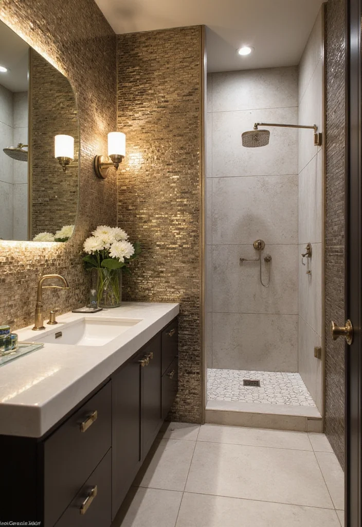 14 Bathroom Backsplash Ideas for Stylish Easy to Clean Updates 5. Metallic Tiles